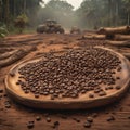 Coffee beans and rainforest deforestation