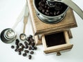 Coffee beans ready with diff coffee grinder Royalty Free Stock Photo