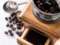 Coffee beans ready with diff coffee grinder Royalty Free Stock Photo