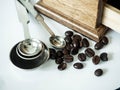 Coffee beans ready with diff coffee grinder Royalty Free Stock Photo