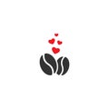 coffee beans with red hearts icon. caffeine symbol. Love coffee. Best roasted coffee