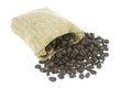 Coffee beans in a sack bag isolated on white background Royalty Free Stock Photo