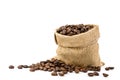 Coffee beans in sack bag Royalty Free Stock Photo