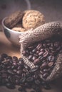 Coffee beans in sack bag Royalty Free Stock Photo