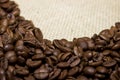 Coffee beans on sackcloth Royalty Free Stock Photo