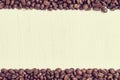 Coffee beans are scattered in line on a white wooden background. Toned Royalty Free Stock Photo