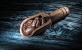 Coffee beans in scoop on wooden board Royalty Free Stock Photo