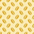 Coffee beans seamless pattern. Coffee background in retro color. Coffee bean in gold color