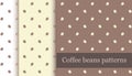 Coffee beans seamless pattern - flat, simple, transparent and colored vector background. Repeated polka seeds for printing