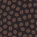 Coffee beans seamless pattern, vector background. Repeated dark brown texture for cafe menu, shop wrapping paper Royalty Free Stock Photo