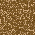 Coffee beans seamless pattern, vector background. Repeated dark brown texture for cafe menu, shop wrapping paper. Flat