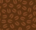 Coffee beans seamless pattern, vector background. Repeated dark brown texture for cafe menu