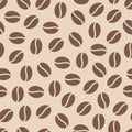 Coffee beans seamless pattern, vector background. Repeated light brown texture for cafe menu, shop wrapping paper Royalty Free Stock Photo