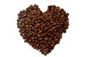 coffee beans, seeds of the Coffea plant and the source for coffee. coffee beans in a heart shaped formation, caffeine lover and