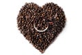 Coffee beans in the shape of a big heart with mug Royalty Free Stock Photo