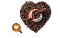 Coffee beans in the shape of a big heart with mug Royalty Free Stock Photo