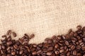 Coffee beans on sizal sack Royalty Free Stock Photo