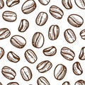 Coffee beans sketch seamless pattern energetic hot drink ingredient