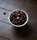 Coffee beans in a small ceramic dish. Royalty Free Stock Photo