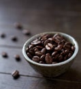 Coffee beans in a small ceramic dish. Royalty Free Stock Photo