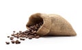 Coffee beans spilled out from burlap sack Royalty Free Stock Photo