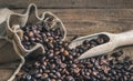 Coffee Beans Spilled out of Burlap Sack Royalty Free Stock Photo