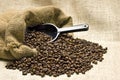 Coffee Beans Spilling Out Of Bag With Scoop Royalty Free Stock Photo