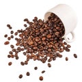 Coffee beans spilling out of a cup isolated on white background Royalty Free Stock Photo