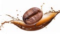 Coffee beans with splash isolated on white background Royalty Free Stock Photo