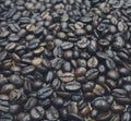 Coffee beans sprinkled on the table Royalty Free Stock Photo