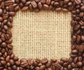 Coffee beans square frame on sacking