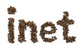 Coffee beans stacked to form the word inet Royalty Free Stock Photo