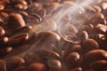 Coffee beans with steam Royalty Free Stock Photo