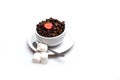 Coffee beans, strawberry and marshmallows Royalty Free Stock Photo