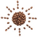Coffee beans sun shape Royalty Free Stock Photo