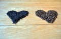 Coffee beans and tea - red paper heart Royalty Free Stock Photo