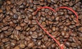 Coffee beans and tea - red paper heart Royalty Free Stock Photo