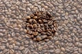 Coffee beans tecture background with text and heart.