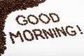 Coffee beans with text good morgning Royalty Free Stock Photo