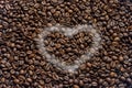 coffee beans texture background with smoke heart. Royalty Free Stock Photo
