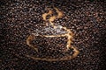 Coffee beans, texture, roasted coffee beans, cup of coffee