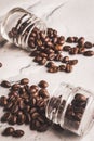 Coffee beans with textured background stock image.