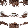 Coffee beans themed collage isolated on white background Royalty Free Stock Photo