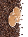 Coffee beans and two cookies with heart shape, happy valentine`s day Royalty Free Stock Photo