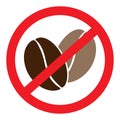 2 coffee beans under the ban thing. No caffeine Prohibition sign. Sticker Icon Pointer design idea