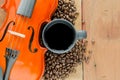 Coffee beans and violin