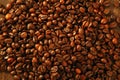 Coffee beans in warm golden brown background