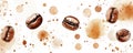 Coffee beans and watercolor circle patterns on a white background Royalty Free Stock Photo