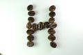 Alphabet H form Coffee beans in white background Royalty Free Stock Photo