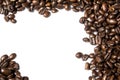 Coffee beans white background frame photo. Beautiful picture, ba Royalty Free Stock Photo